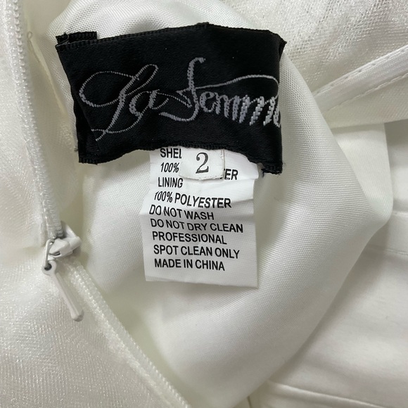 NEW La Femme White 28598 Sheer Floral Off The Shoulder Ball Bride Gown Dress 2 - Picture 6 of 10